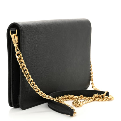 Prada Saffiano Lux Metal Logo Mini Chain Flap Crossbody Bag Black 3 of 13
