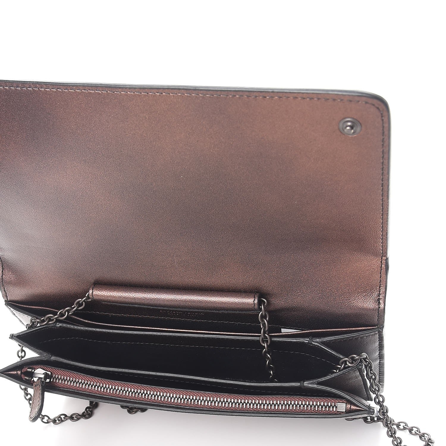 Bottega Veneta Metallic Nappa Intrecciato Continental Wallet on Chain Dark Copper 5 of 10