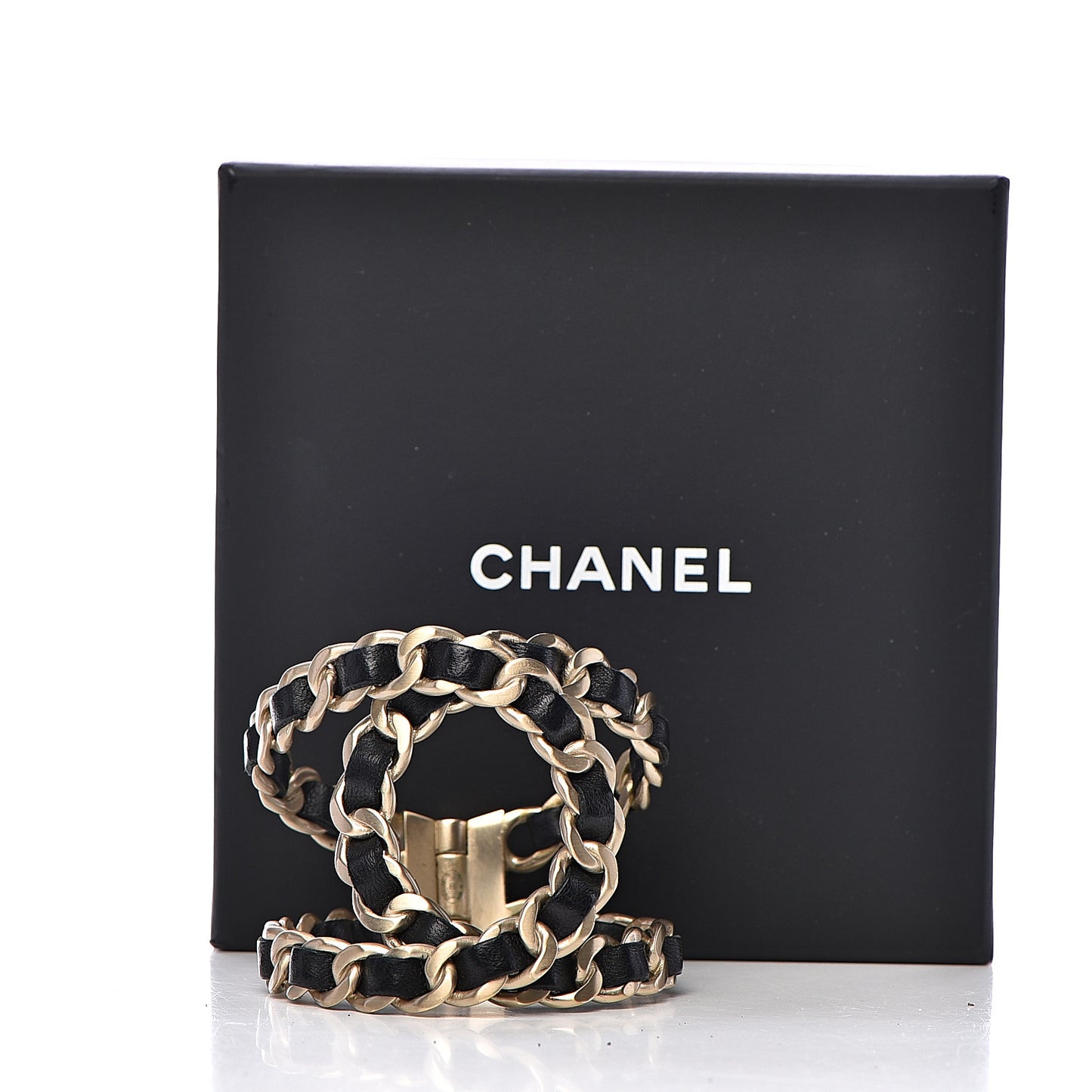 Lambskin Chain CC Bracelet Black Gold