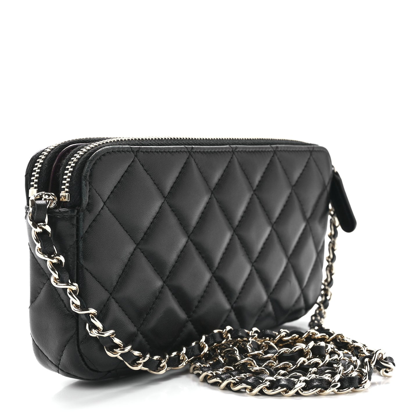 Lambskin Quilted Small Clutch With Chain Black