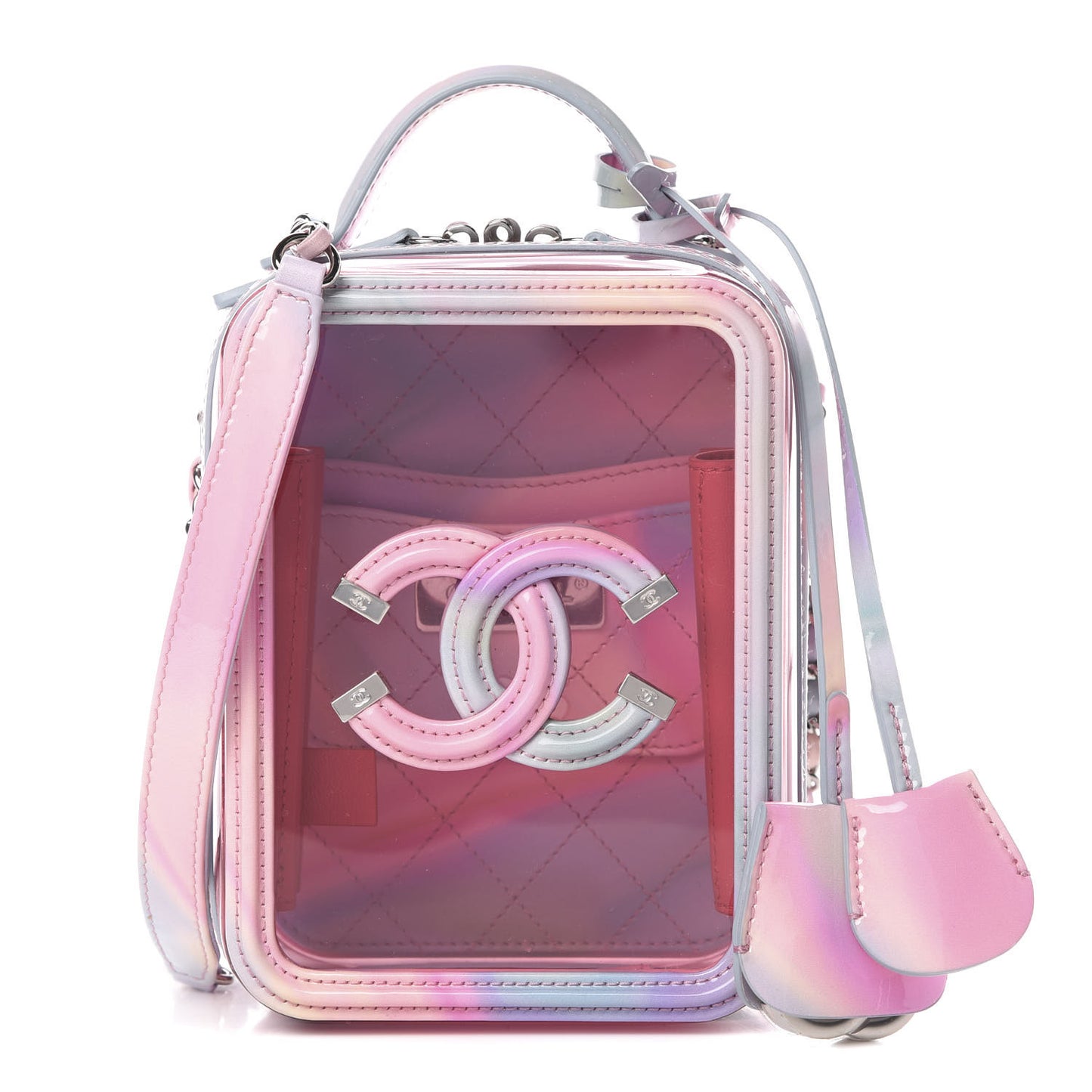 PVC Patent Calfskin Patent Lambskin Vertical Vanity Case Pink