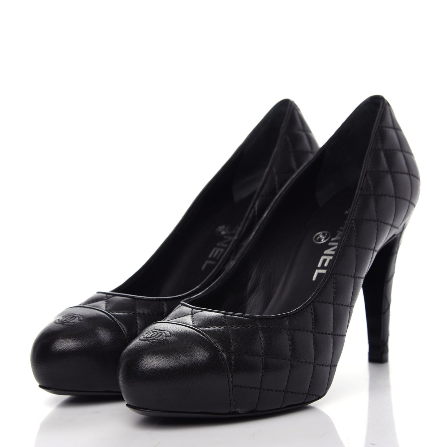 Lambskin Quilted CC Cap Toe Pumps 35.5 Black