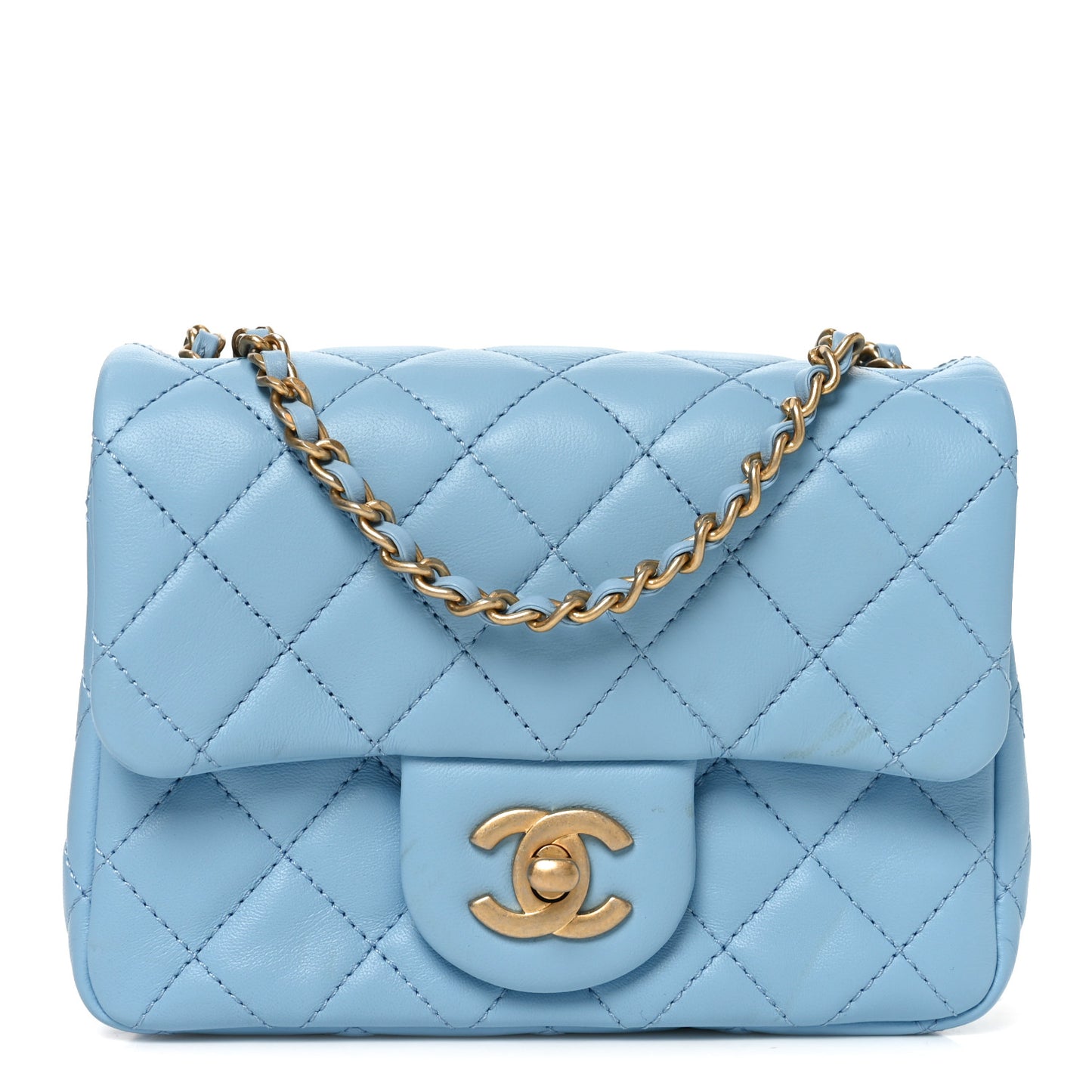 Lambskin Quilted Mini Pearl Crush Flap Light Blue