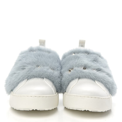 Valentino Garavani Calfskin Mink Fur Sneakers 37 White Niagara 2 of 8