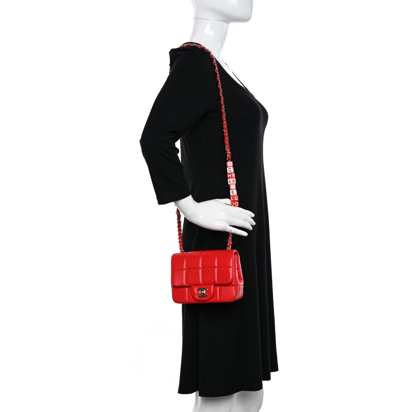 Lambskin Resin Crystal Square Quilted Monacoco Mini Flap Red