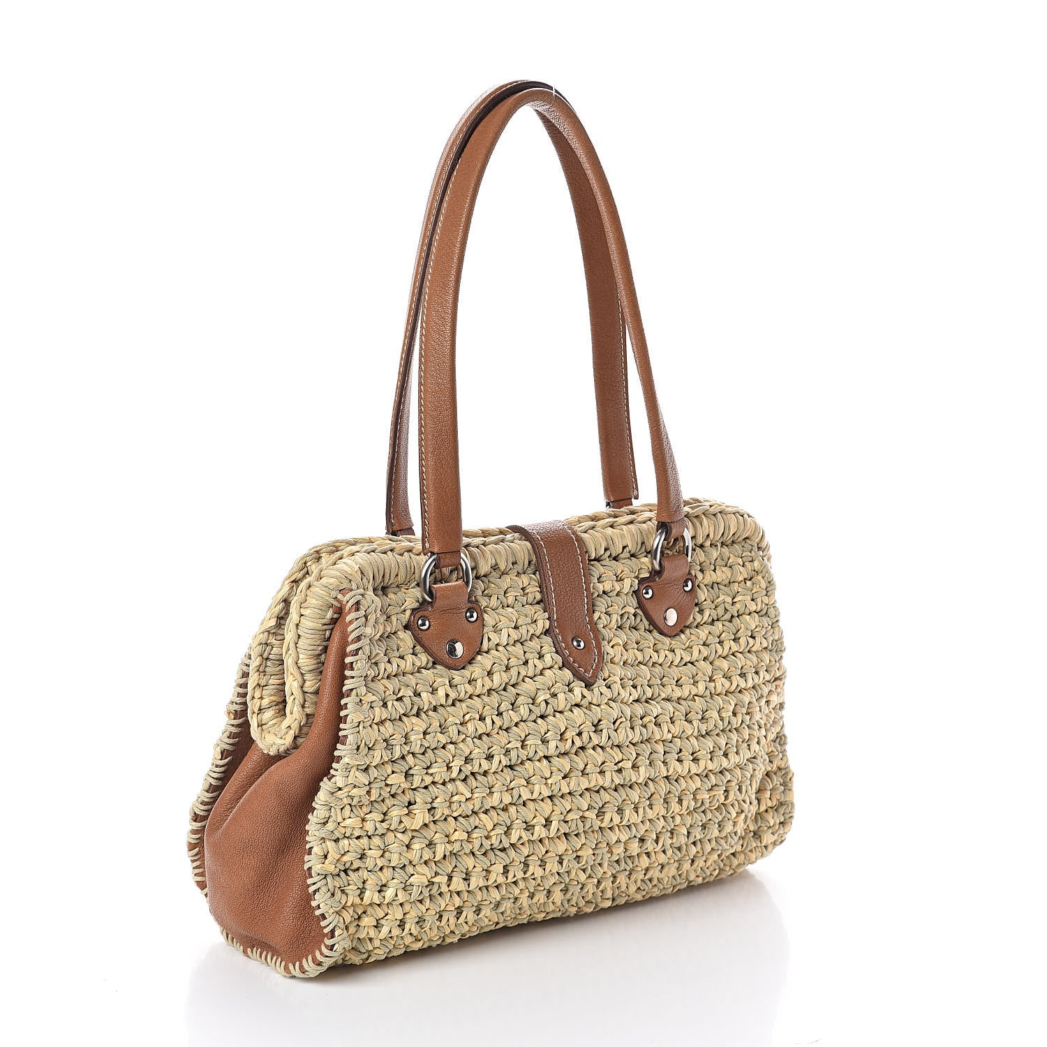 Miu Miu Raffia Calfskin Shoulder Bag Naturale 3 of 9