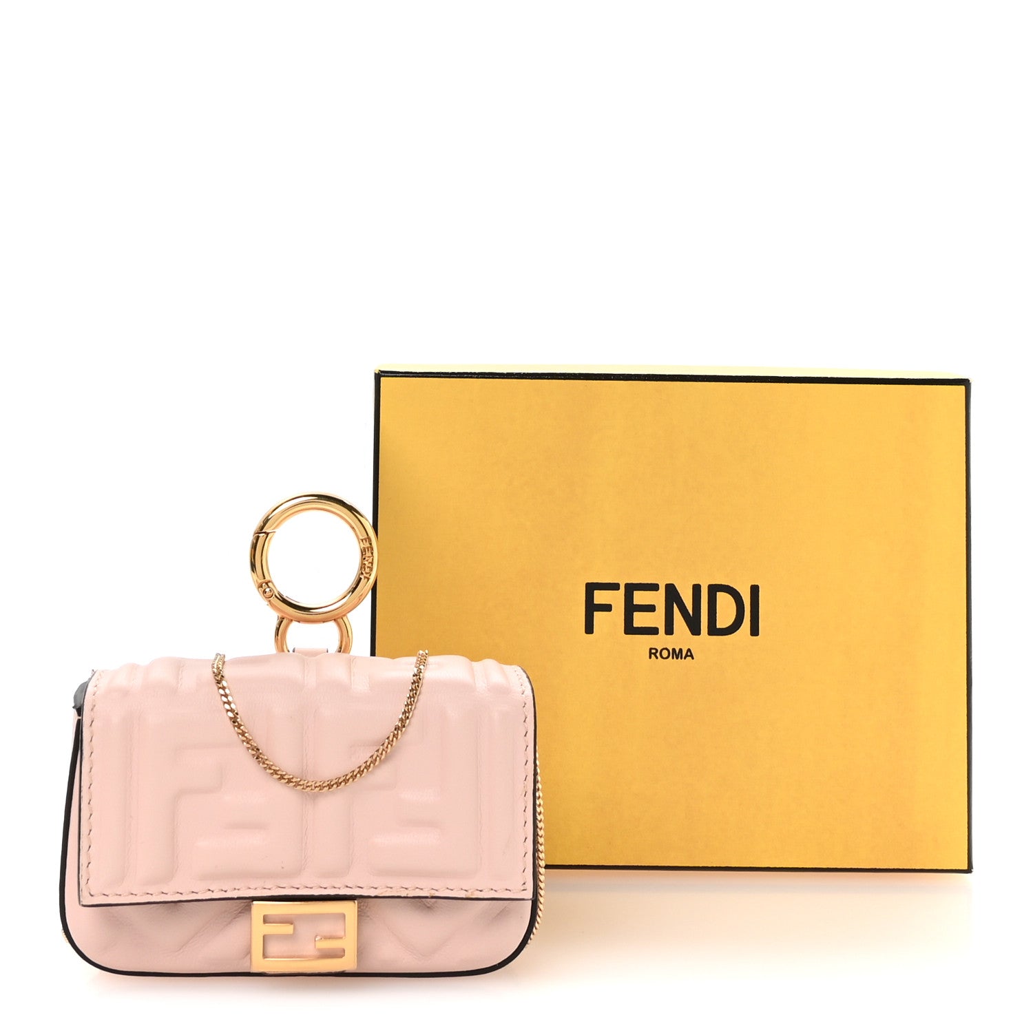 Fendi Nappa Matisse FF Embossed Nano Baguette Charm Rosa Quarzo 11 of 11