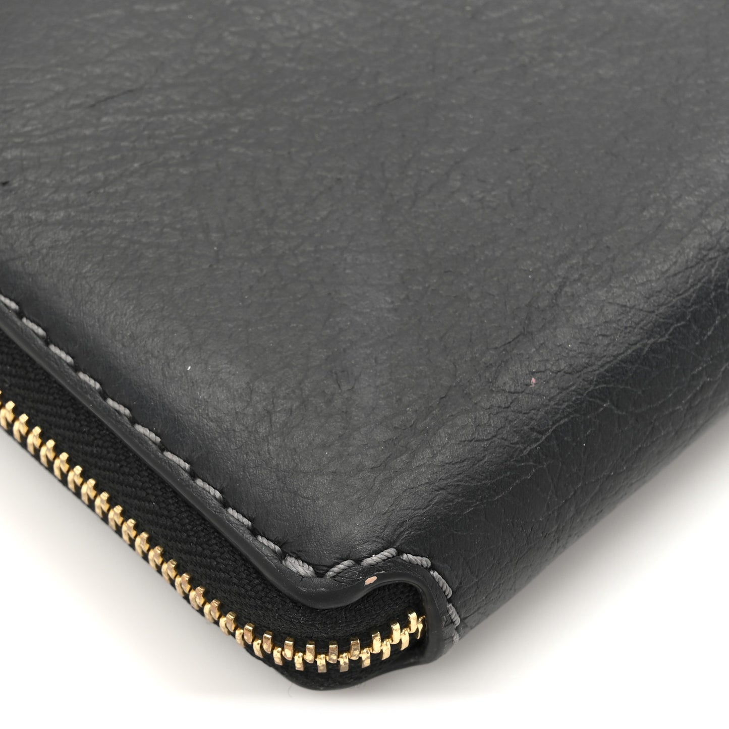 Grained Calfskin Marcie Long Zip Around Wallet Black