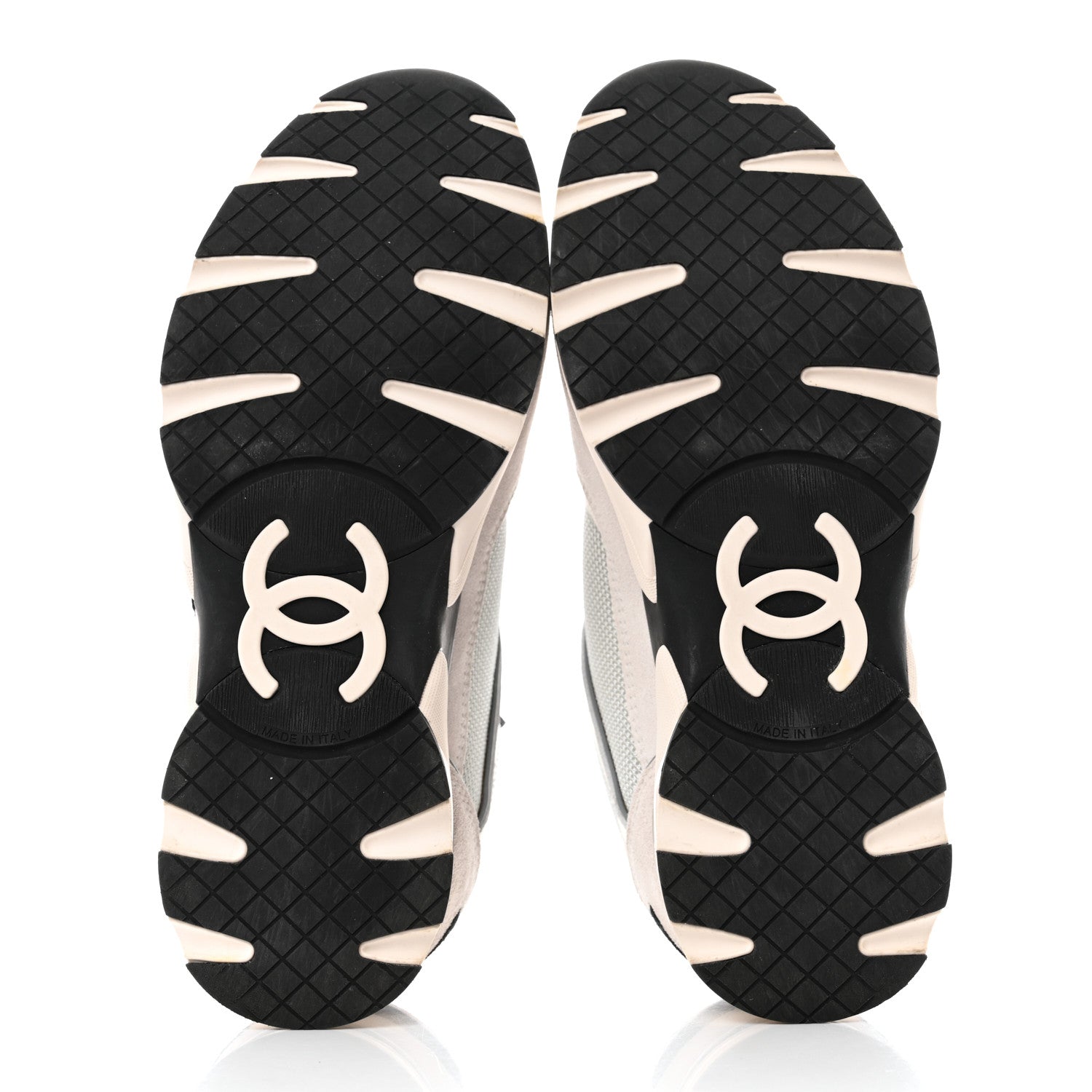 Chanel Nylon Calfskin Suede Womens CC Sneakers 37.5 Grey White 5 of 9