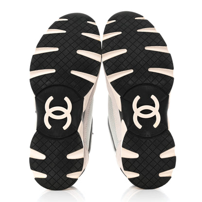 Chanel Nylon Calfskin Suede Womens CC Sneakers 37.5 Grey White 5 of 9
