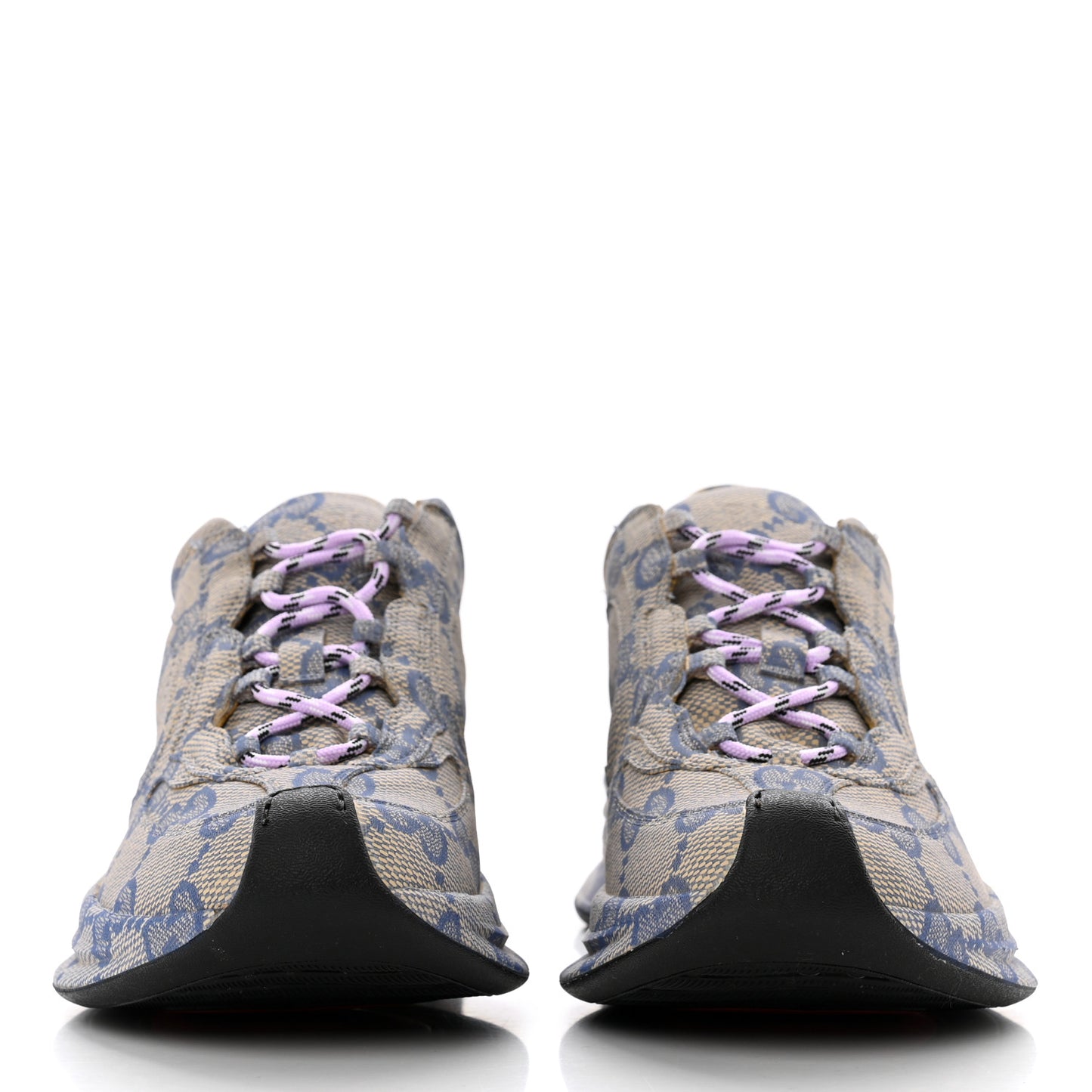 Ultralight Plume Calfskin Monogram Printed Womens Gucci Run Sneakers 38 Beige Blue