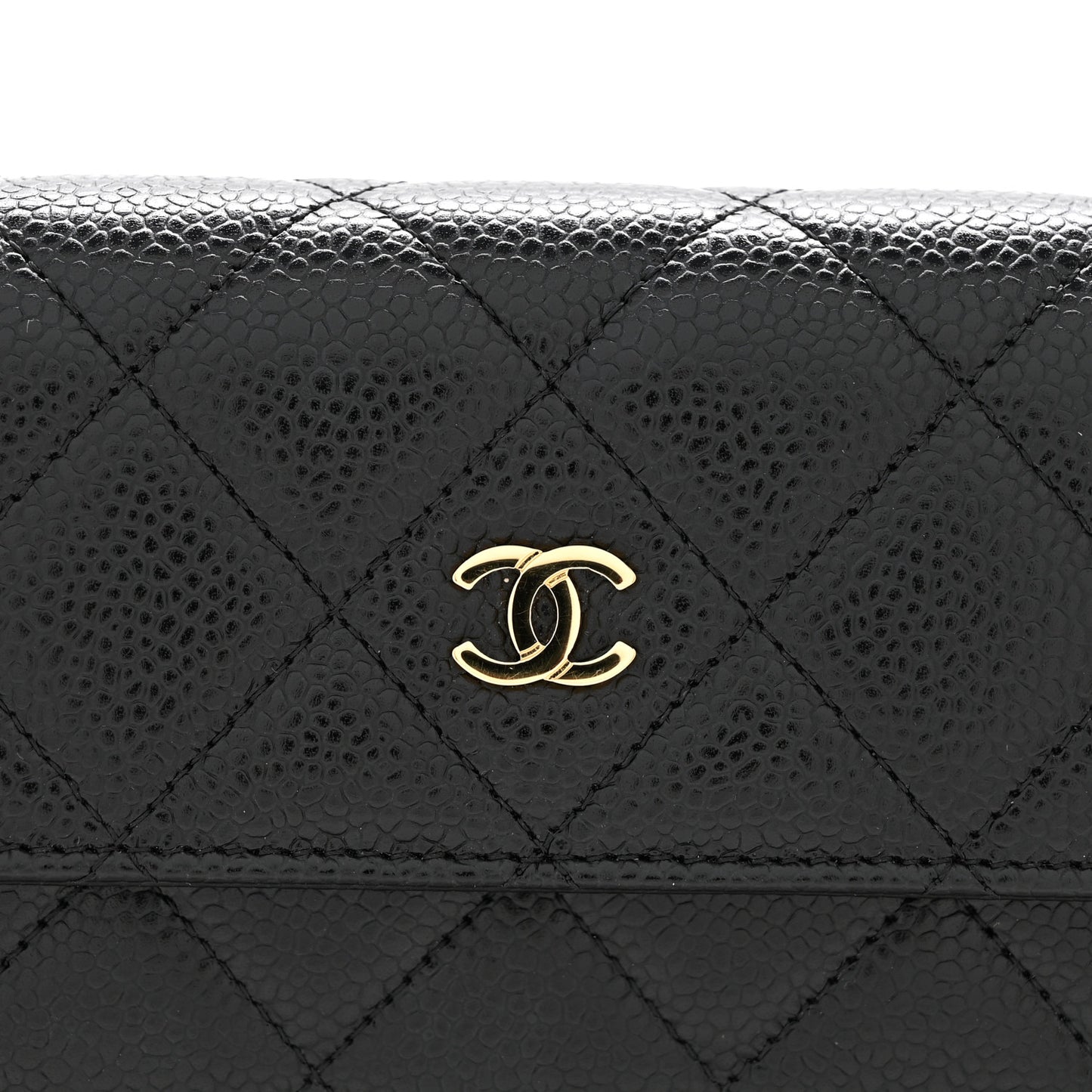 Caviar Quilted Large Gusset Flap Wallet Black
