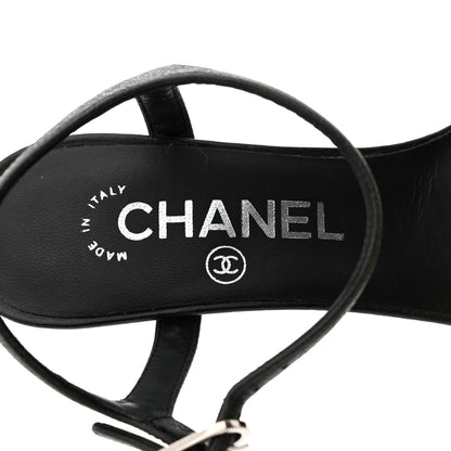 Chanel Crepe Grosgrain Crystal Bow Open Toe Sandals 35 Black 6 of 9