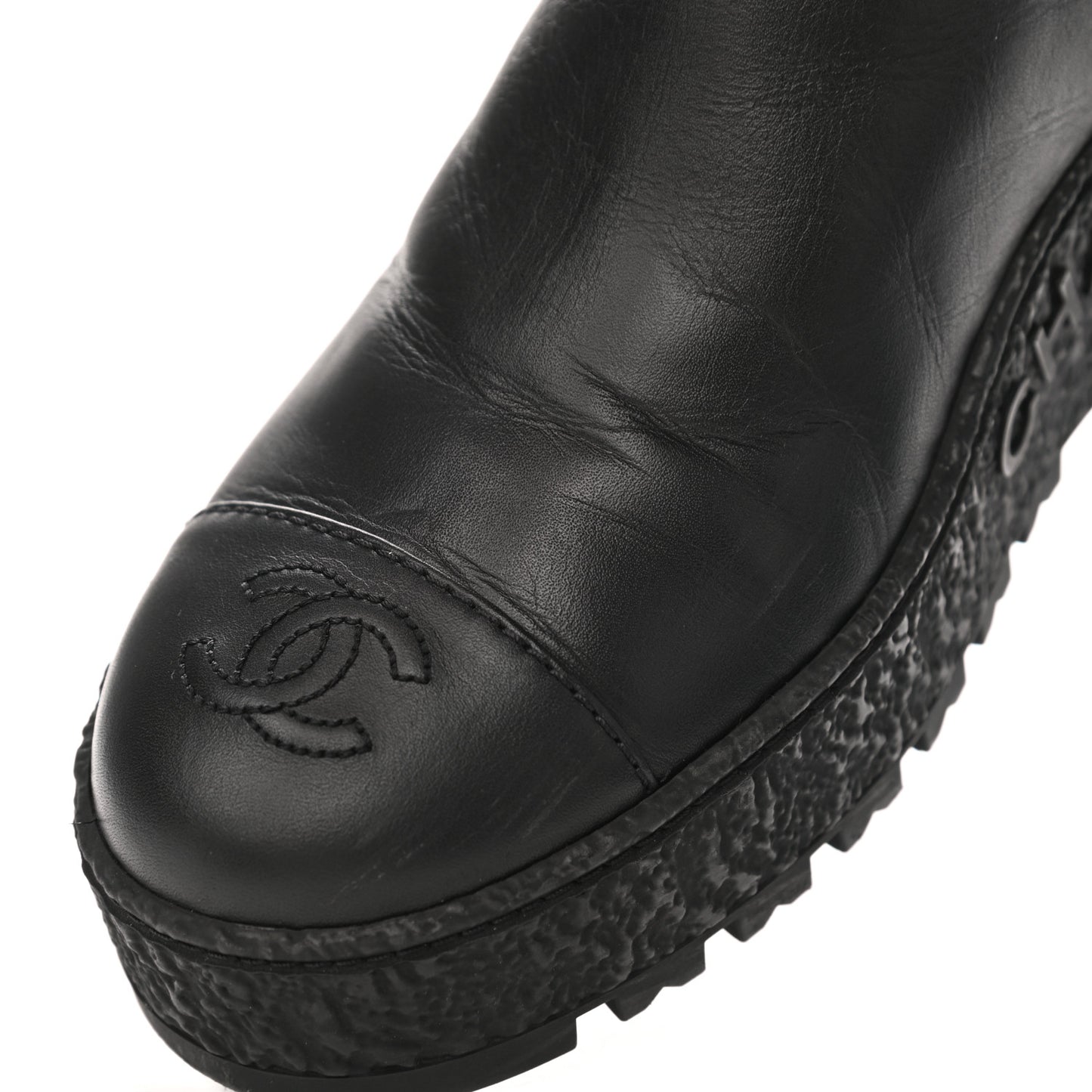 Calfskin Cap Toe CC Ankle Boots 37.5 Black