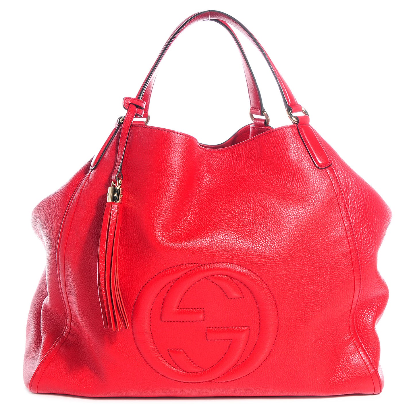 Pebbled Calfskin Large Soho Shoulder Bag Red