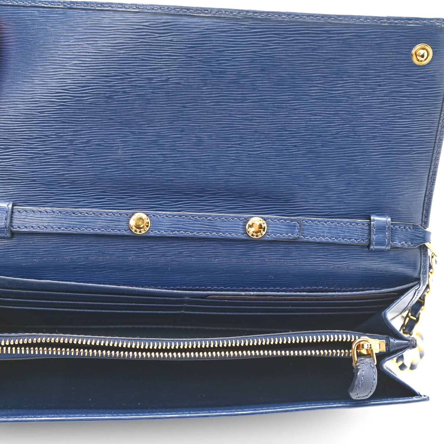 Prada Saffiano Metal Oro Chain Wallet Bleuette 5 of 7