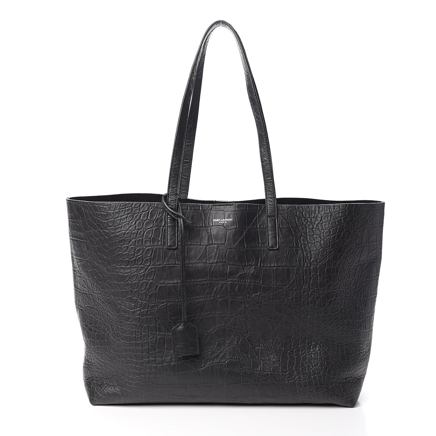 Calfskin Crocodile Embossed Large Shopper Tote Black