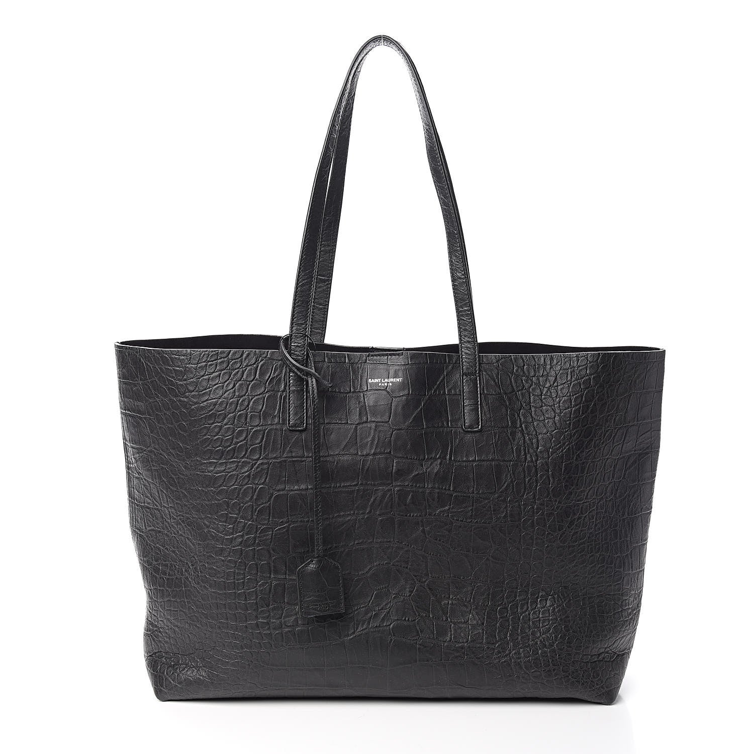 Saint Laurent Calfskin Crocodile Embossed Large Shopper Tote Black 3 of 11
