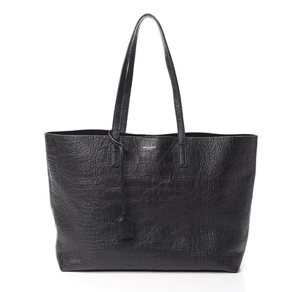 Saint Laurent Calfskin Crocodile Embossed Large Shopper Tote Black 3 of 11