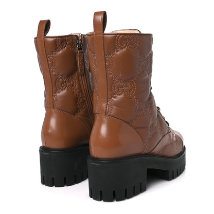 Gucci Cordovan Lux Nappa GG Matelasse Lace Up 60mm Combat Boots 39.5 Dark Hazel Brown 5 of 10