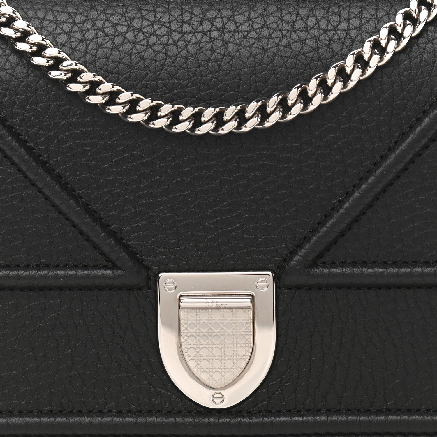 Christian Dior Grained Calfskin Diorama Wallet on Chain Pouch Black 7 of 10