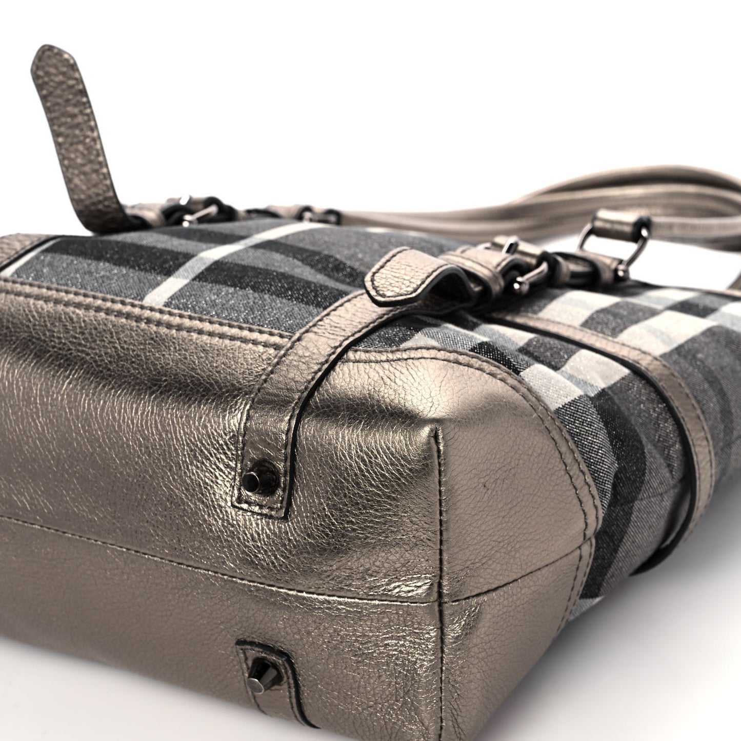 Metallic Calfskin House Check Tote Pewter