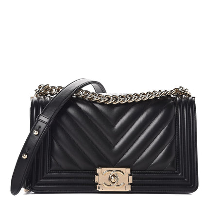 Chanel Lambskin Chevron Quilted Medium Boy Flap Black 1 of 9