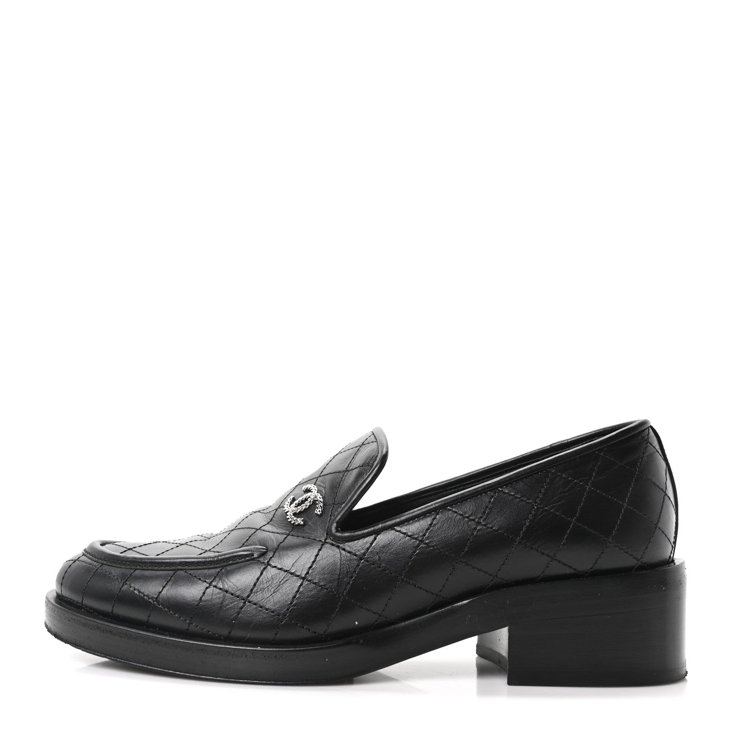 Chanel Calfskin Stitched CC Loafers 39.5 Black 1 of 10