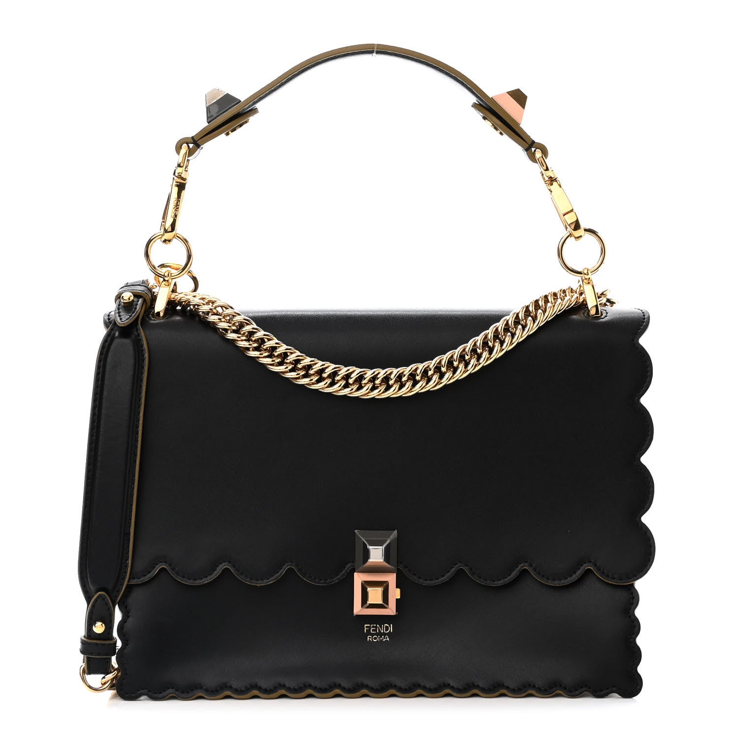 Fendi Vitello Liberty Scalloped Studded Kan I Shoulder Bag Black 1 of 10