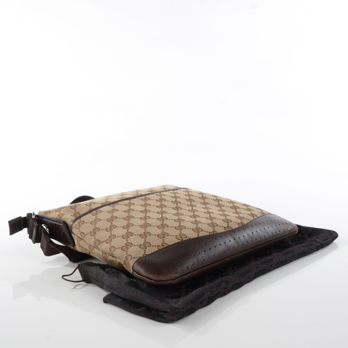Monogram Calfskin Perforated Medium Flat Messenger Bag Dark Brown