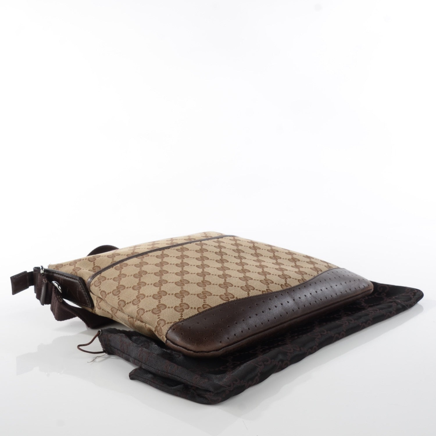 Gucci Monogram Calfskin Perforated Medium Flat Messenger Bag Dark Brown 4 of 11