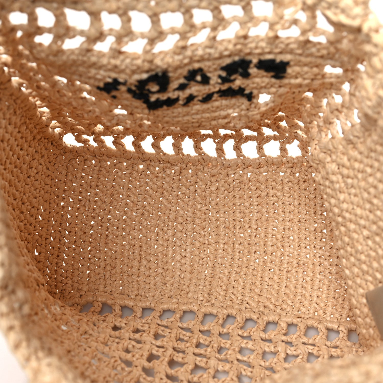 Prada Yarn Raffia Effect Crochet Logo Embroidered Small Tote Bag Naturale 5 of 8
