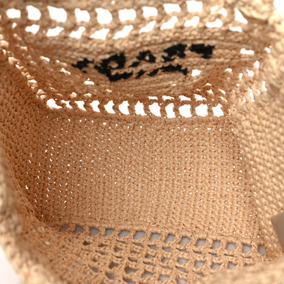 Prada Yarn Raffia Effect Crochet Logo Embroidered Small Tote Bag Naturale 5 of 8