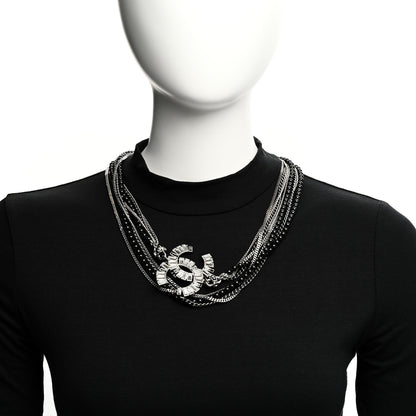 Chanel Metal Crystal Baguette Beaded CC Multi Strand Long Necklace Silver Black 2 of 6
