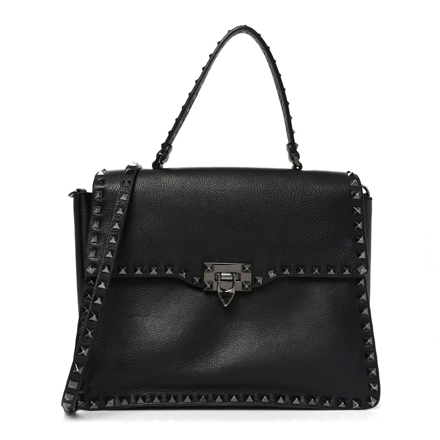 Alce Printed Calfskin Rockstud Top Handle Flap Shoulder Bag Black