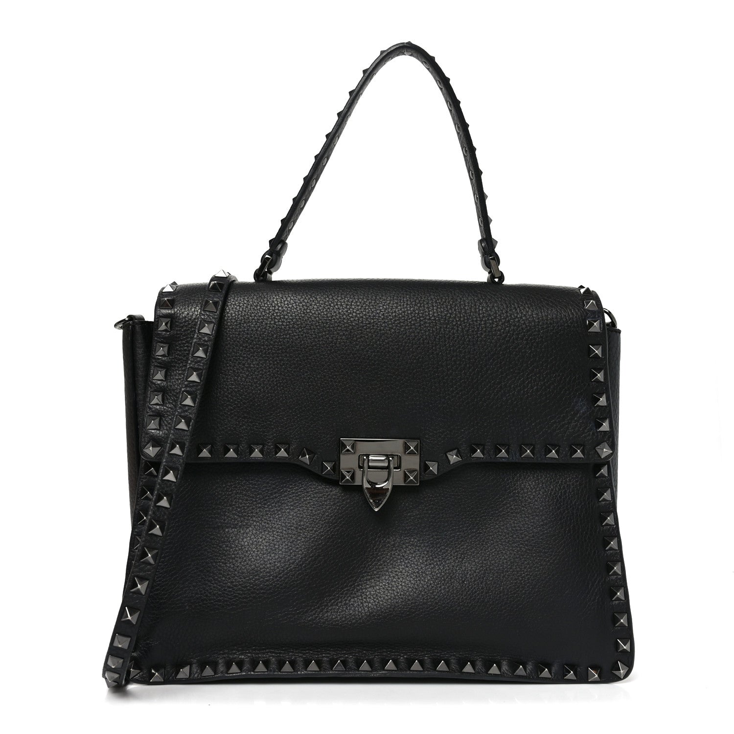 Valentino Garavani Alce Printed Calfskin Rockstud Top Handle Flap Shoulder Bag Black 1 of 9