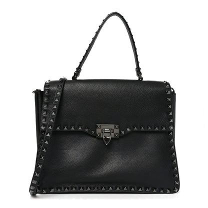 Valentino Garavani Alce Printed Calfskin Rockstud Top Handle Flap Shoulder Bag Black 1 of 9