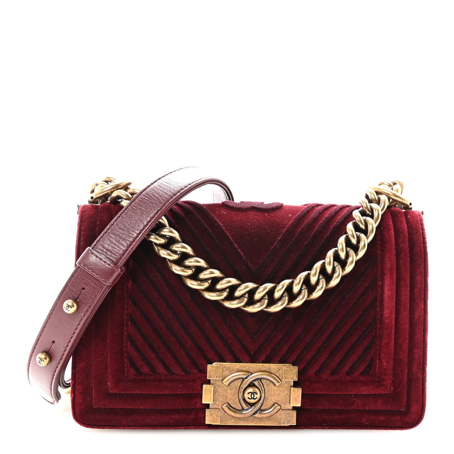 Velvet Chevron Quilted Small Boy Flap Burgundy