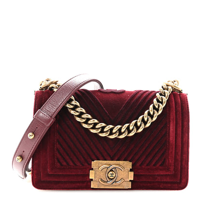 Chanel Velvet Chevron Quilted Small Boy Flap Burgundy 1 of 10