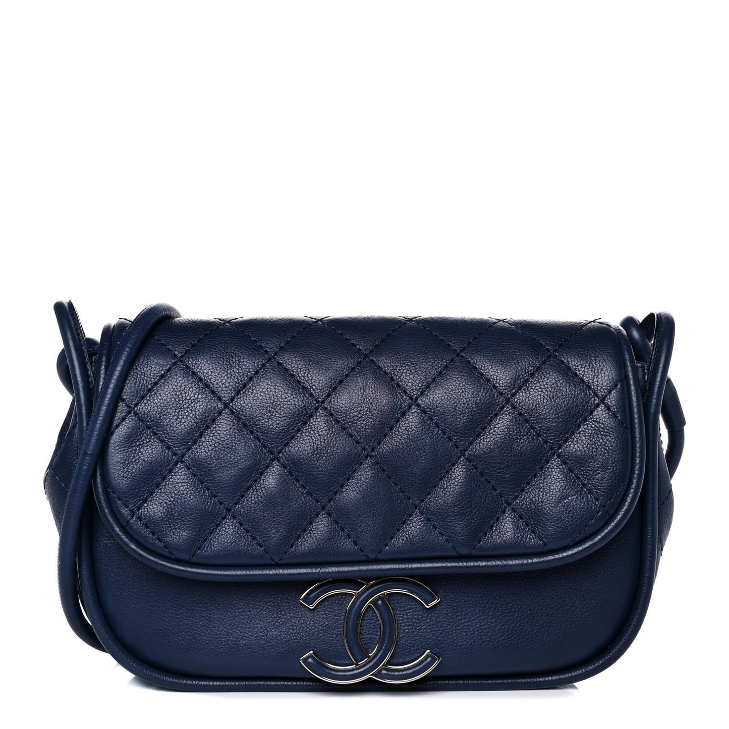 Calfskin Stitched Flap Bag Navy