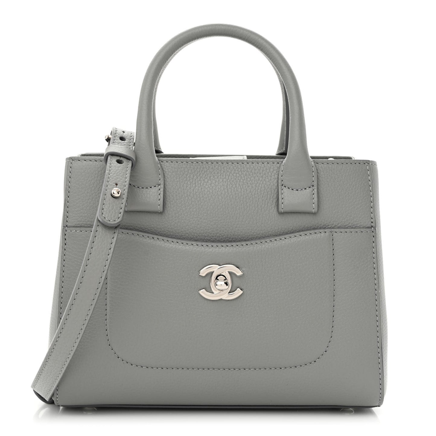 Grained Calfskin Mini Neo Executive Shopper Tote Grey