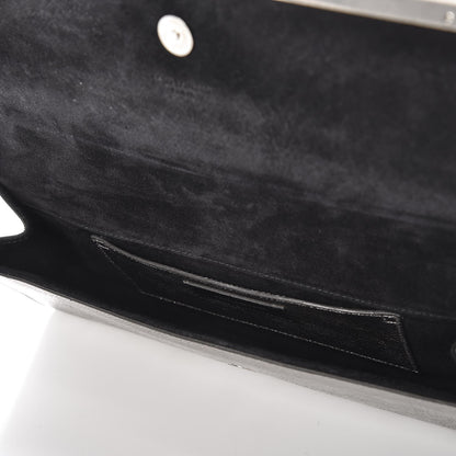 Saint Laurent Metallic Calfskin Lizard Printed Lutetia Flap Clutch Silver 5 of 8