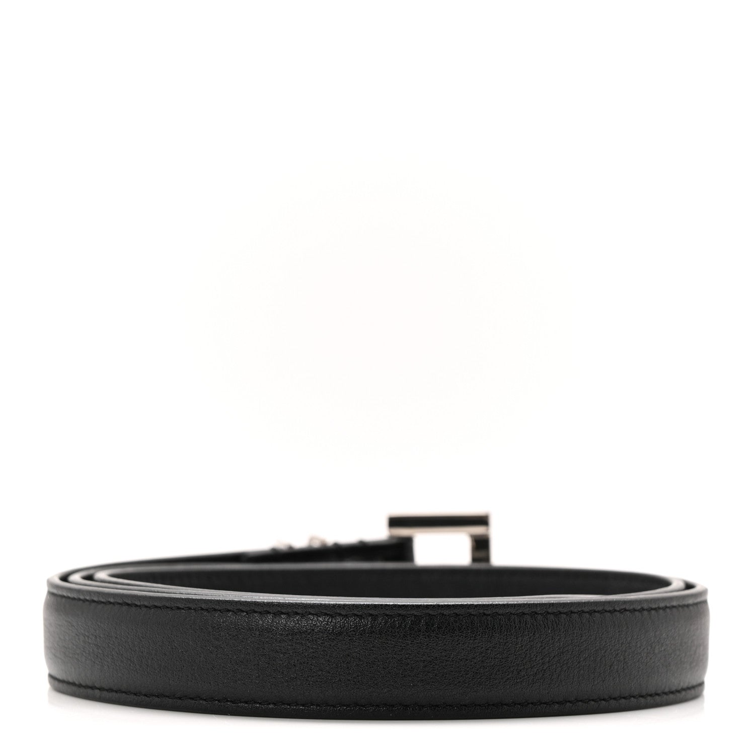 Saint Laurent Grained Calfskin Monogram Cassandre Extra Thin Square Buckle Belt 80 32 Black 2 of 6