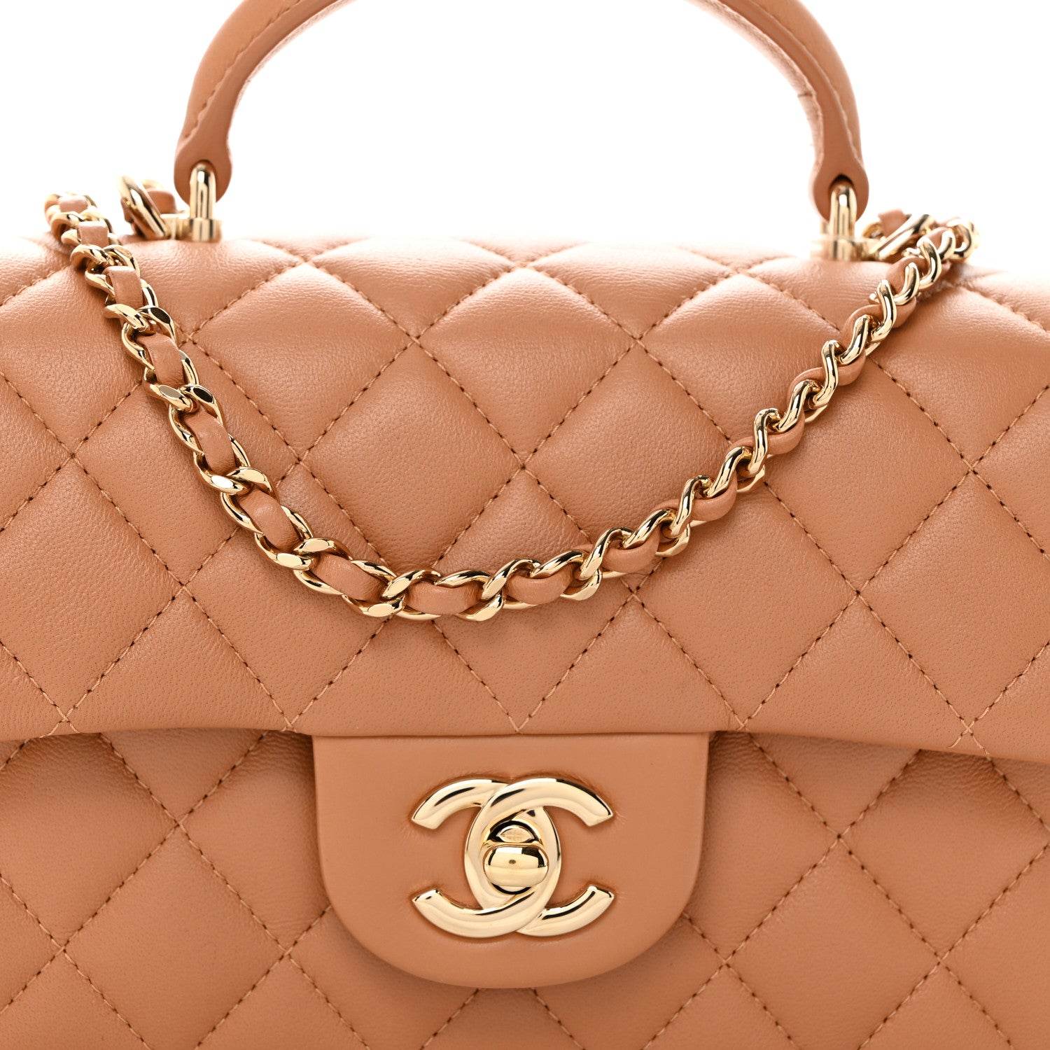 Chanel Lambskin Quilted Mini Top Handle Rectangular Flap Dark Beige 8 of 10