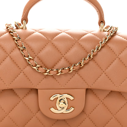 Chanel Lambskin Quilted Mini Top Handle Rectangular Flap Dark Beige 8 of 10