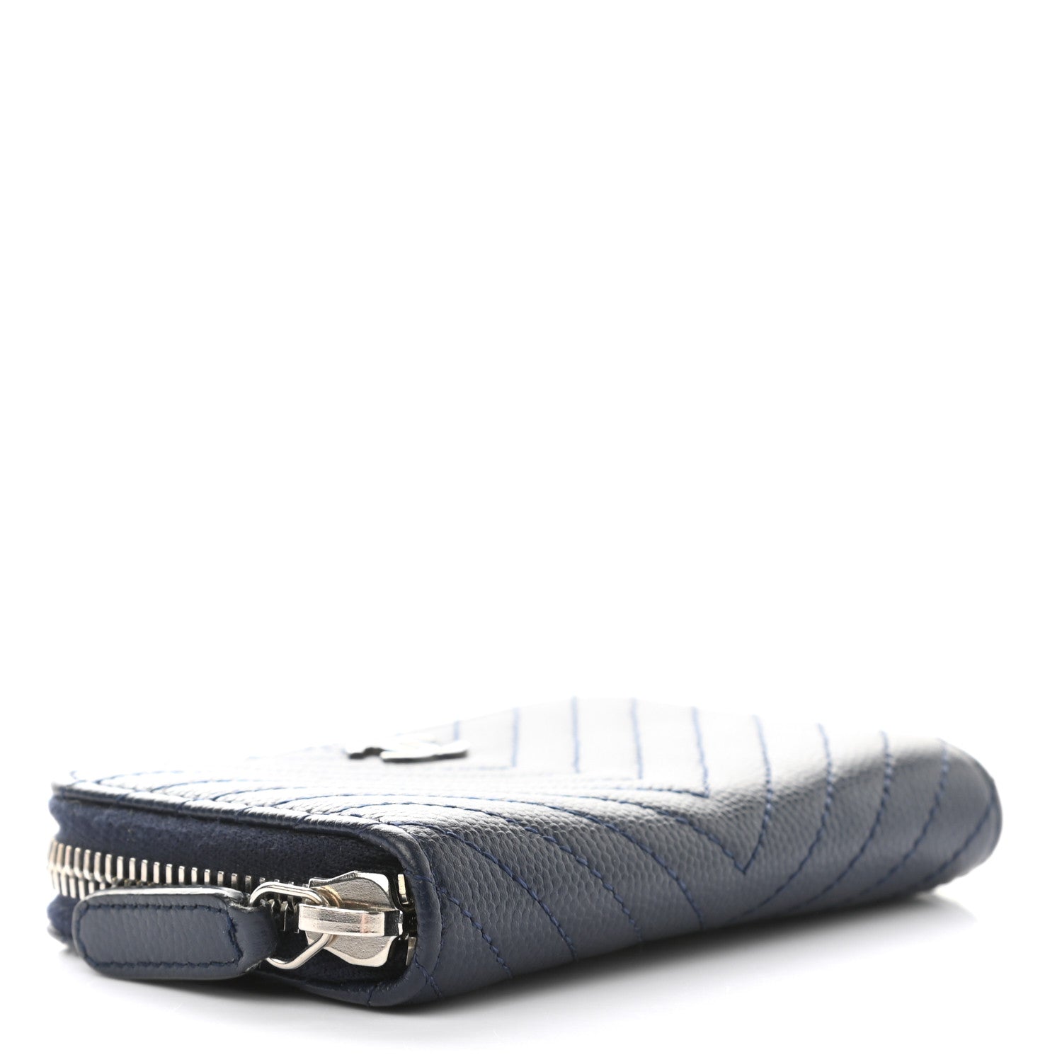 Chanel Caviar Chevron Quilted Zip Around Coin Purse Navy Blue 4 of 8