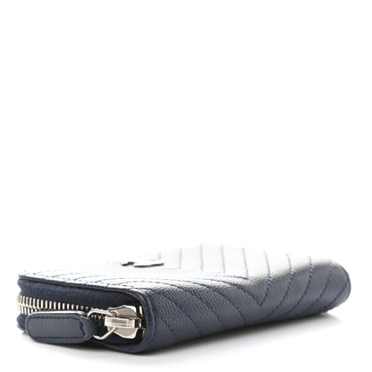 Chanel Caviar Chevron Quilted Zip Around Coin Purse Navy Blue 4 of 8