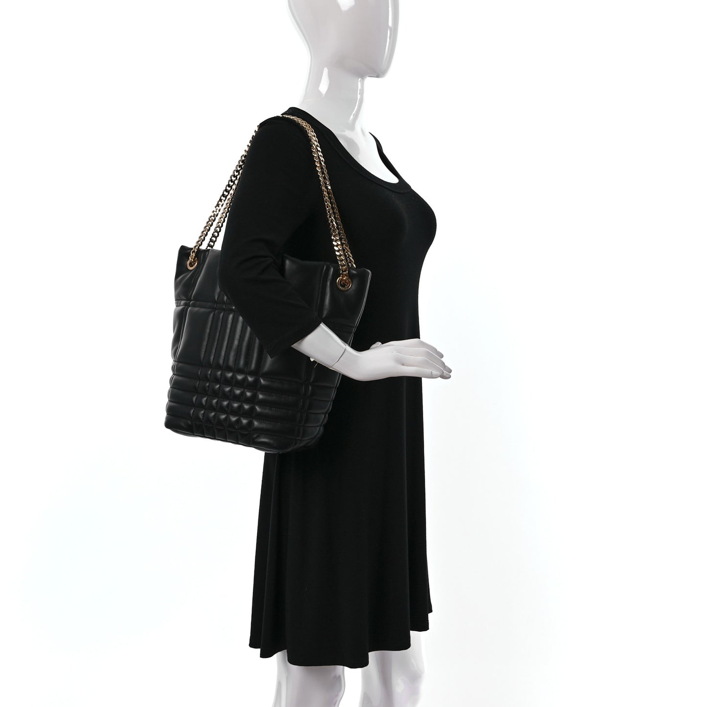 Lambskin Quilted Medium Lola Bucket Bag Black