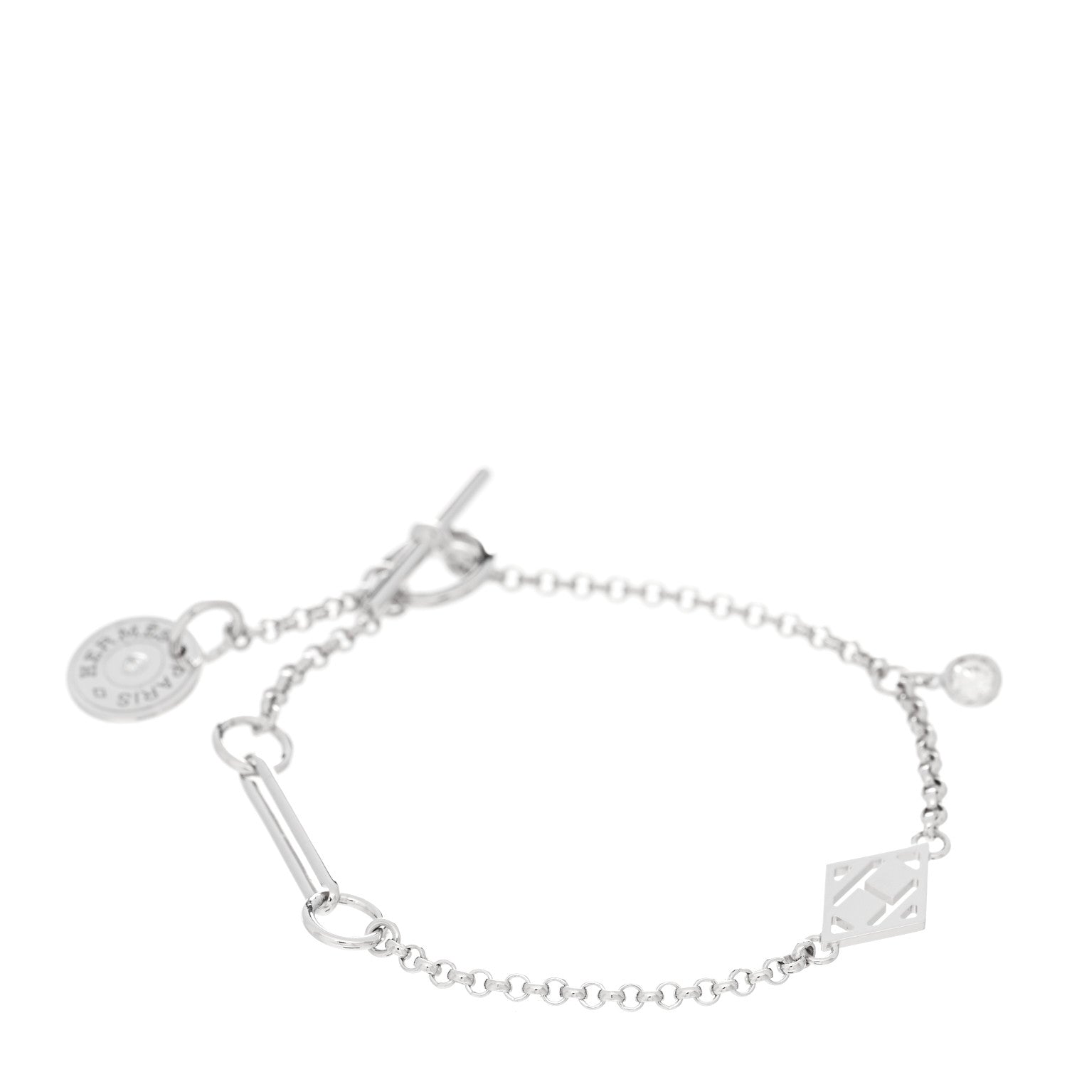 Hermes 18K White Gold Diamond Gambade Bracelet XS 1 of 4