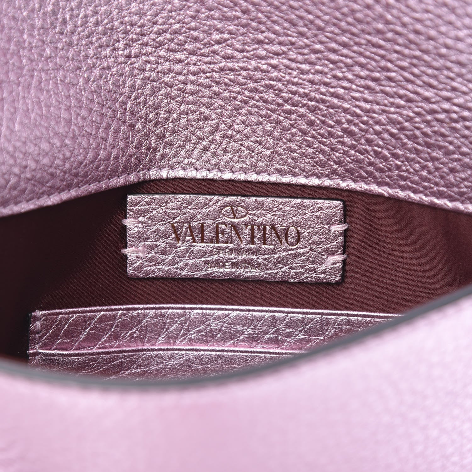 Valentino Garavani Metallic Pebbled Calfskin Medium Rockstud Envelope Flat Wristlet Pouch Giacinto 6 of 7